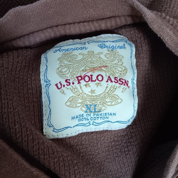 Vintage XL Men's Waffle Knit Shirt 90s U.S. Polo Assn. Brown Boxy XL - Picture 4 of 4